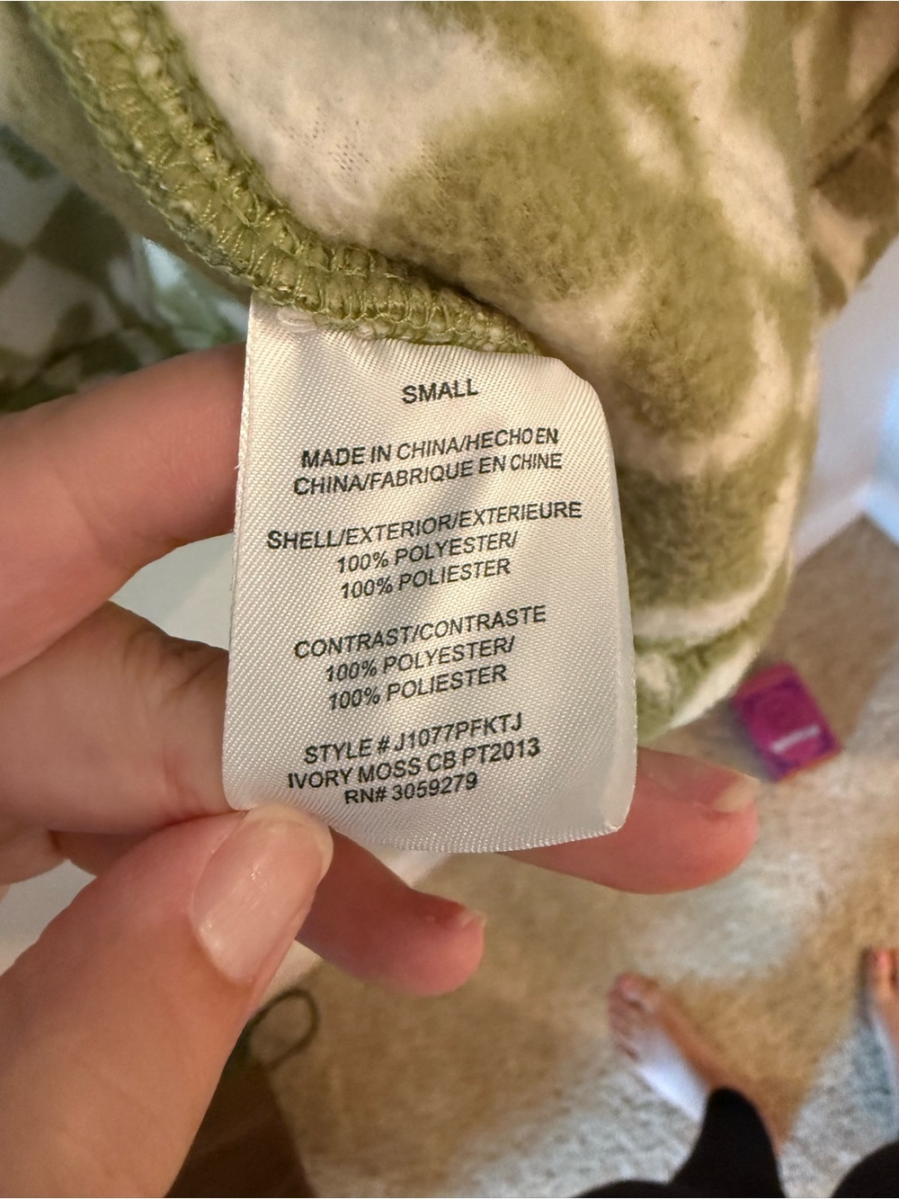 Thread & Supply Green and Cream Floral Grid Fleece Jacket - Picture 4 of 4